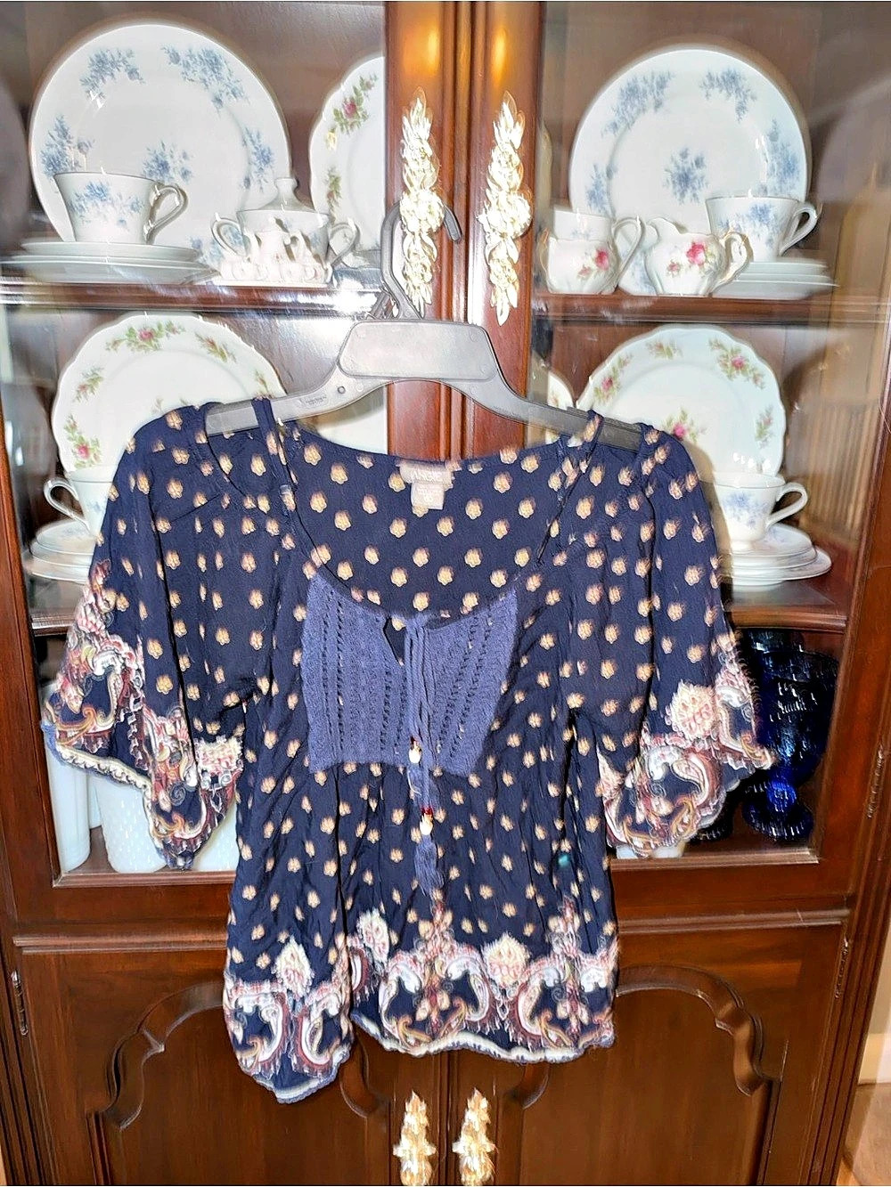 Angie Floral Blouse in Blue & Gold